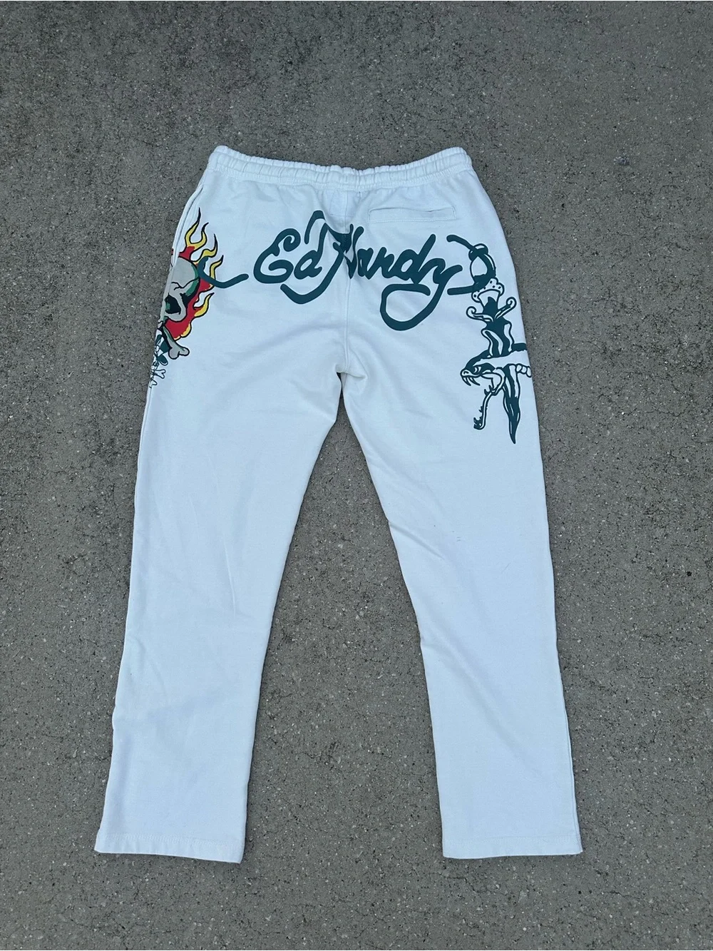 Men’s Ed Hardy Ivory Flame Skull Sweat Pants